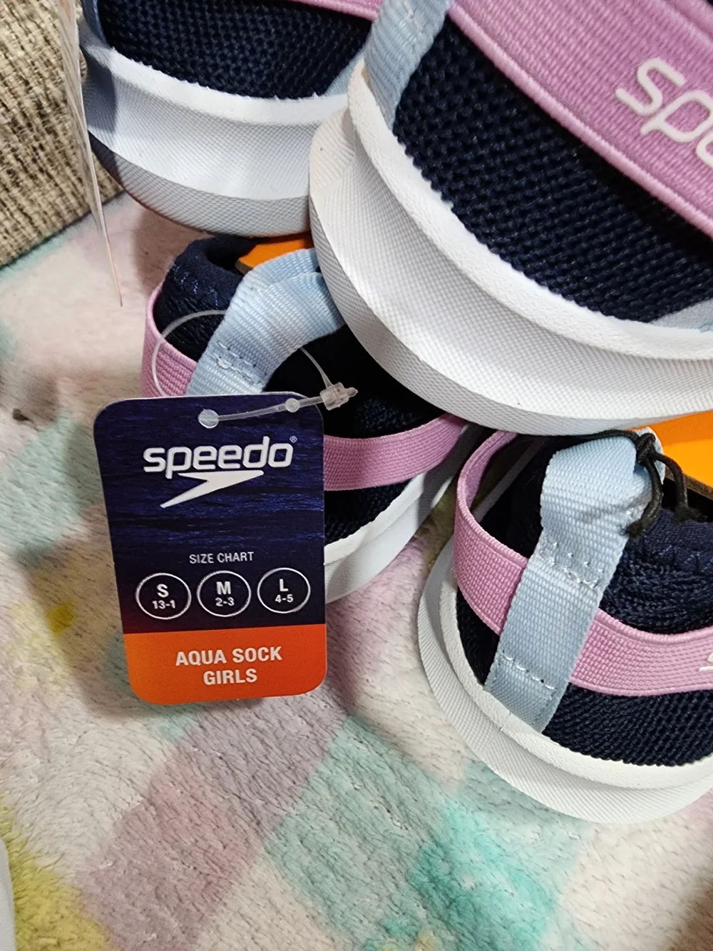 Speedo Junior Kids Slip-On Water Shoes - Navy Pink M(2-3) NEW